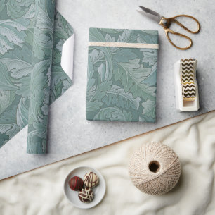Papier Cadeau Motif feuille d'acanthe bleu sarcelle de William M