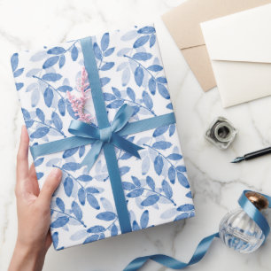 Papier Cadeau Motif Feuille d'aquarelle bleu