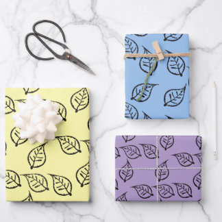 Papier Cadeau Motif feuille de bois sur Pastel