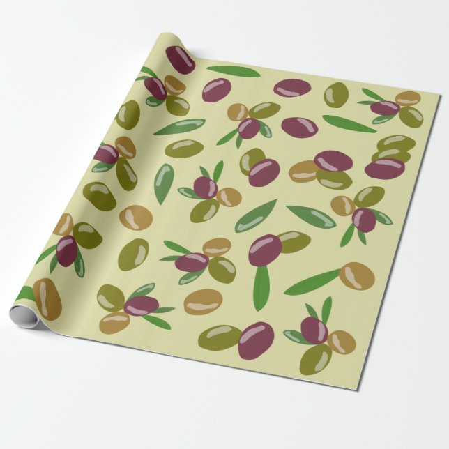 Papier Cadeau Motif Feuille d'olive et d'olive rustique (Déroulé)