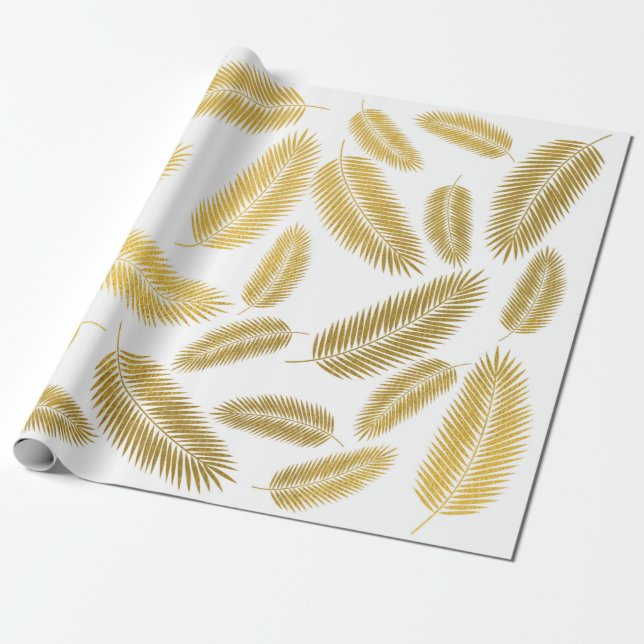Papier Cadeau Motif Feuille Faux Gold Palm (Déroulé)