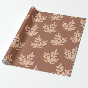 Papier Cadeau Motif feuille ligne Vintage Feuille Brown
