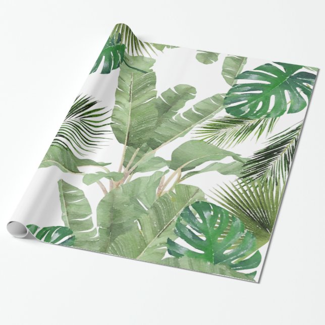Papier Cadeau Motif Feuille tropical aquarelle (Déroulé)