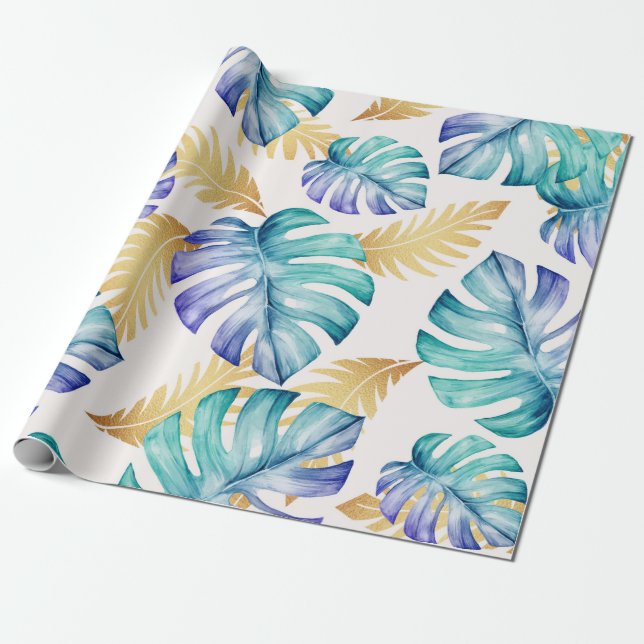 Papier Cadeau Motif Feuille Tropical Palm (Déroulé)