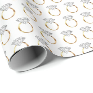 Papier Cadeau Motif Fiançailles Mariage  Diamant Or Blanc