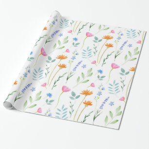 Papier Cadeau Motif Fleur sauvage d'aquarelle mixte