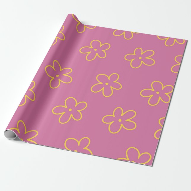 Papier Cadeau Motif Fleur simple et jaune rétro (Déroulé)