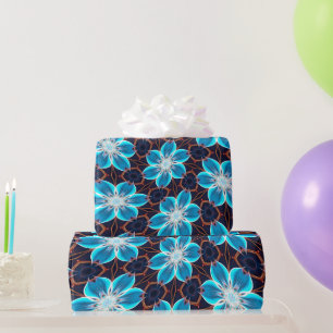 Papier Cadeau Motif Fleurs bleues Abstraites