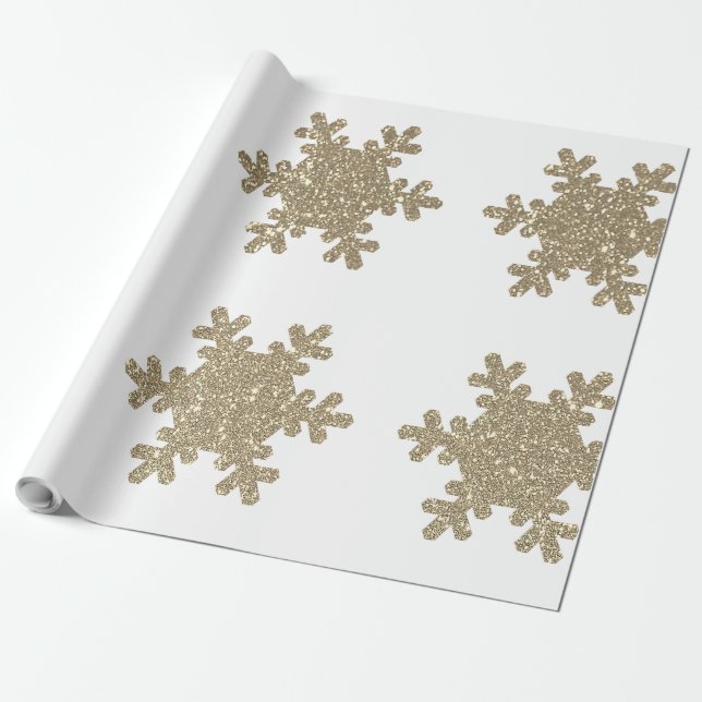 Papier Cadeau Motif flocon de neige paillettes dorées Noël blanc (Déroulé)