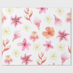 Papier Cadeau Motif floral aquarelle tropical rose