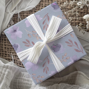 Papier Cadeau Motif floral aquarelle violet élégant