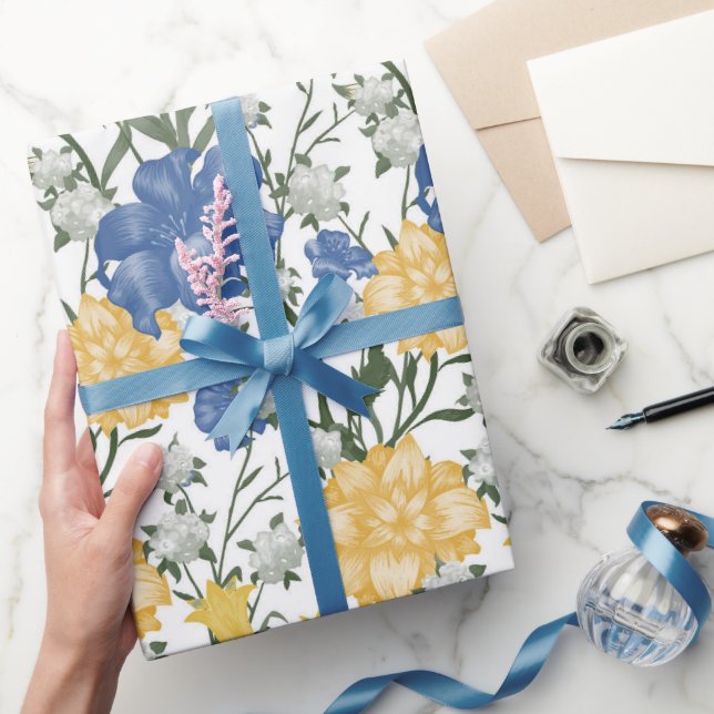 Papier Cadeau Motif floral avec grandes fleurs Bluebell May Lily (Cadeaux)