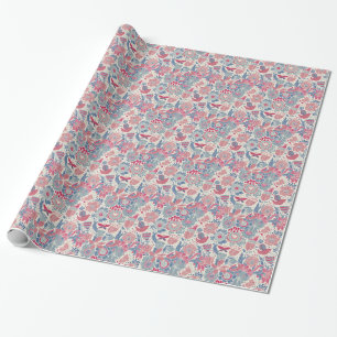 Papier Cadeau Motif floral avec l'oiseau et le papillon