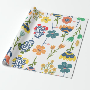 Papier Cadeau Motif floral beau et moderne rose jaune vert