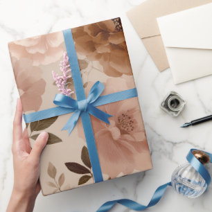 Papier Cadeau Motif floral beige fleur rose poussiéreuse Boho