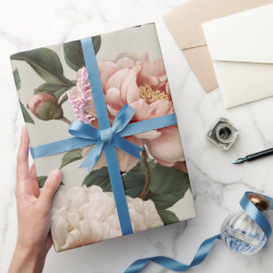 Papier Cadeau Motif floral blanc de pivoine rose féminine