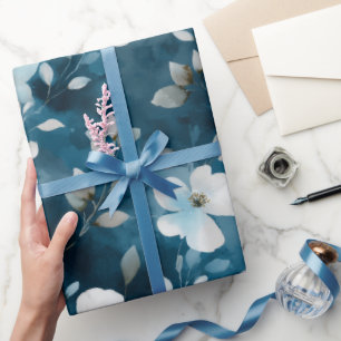 Papier Cadeau Motif floral blanc Fleur Bleue Douce Aquarelle