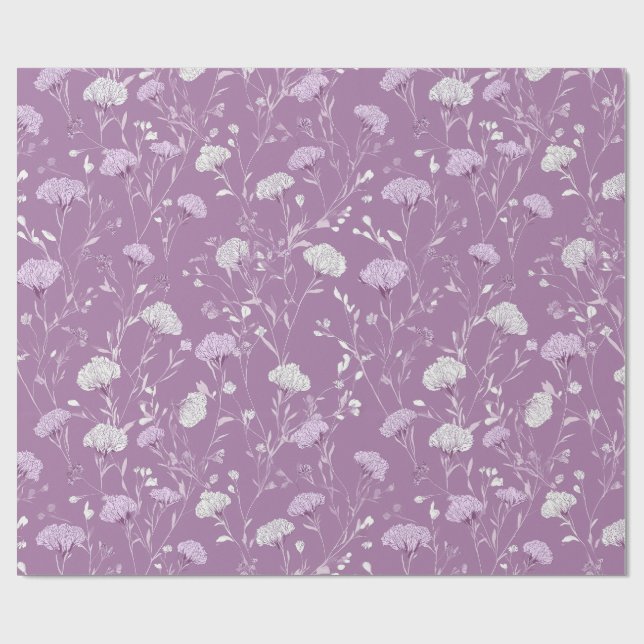Papier Cadeau Motif floral blanc lavande violet clair (Plat)