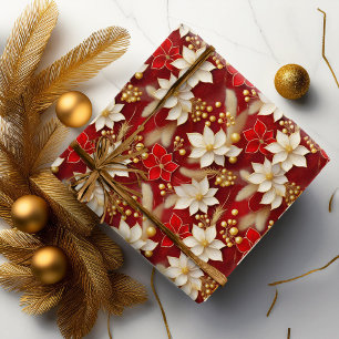 Papier Cadeau Motif floral blanc rouge Noël #17 ID1009