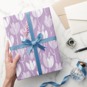 Papier Cadeau Motif floral blanc tulipe lavande moderne
