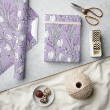 Motif floral blanc tulipe lavande moderne