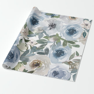 Papier Cadeau Motif floral bleu, Aquarelle artistique
