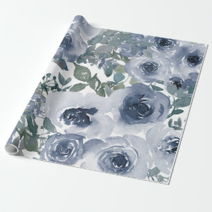 Papier Cadeau Motif floral bleu, Aquarelle artistique