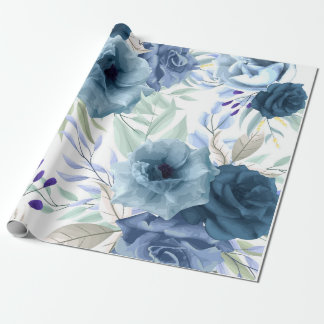 Papier Cadeau Motif floral bleu, Aquarelle artistique