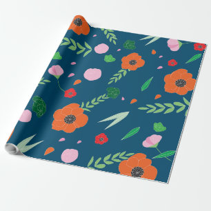 Papier Cadeau Motif floral bleu avec des couleurs vives
