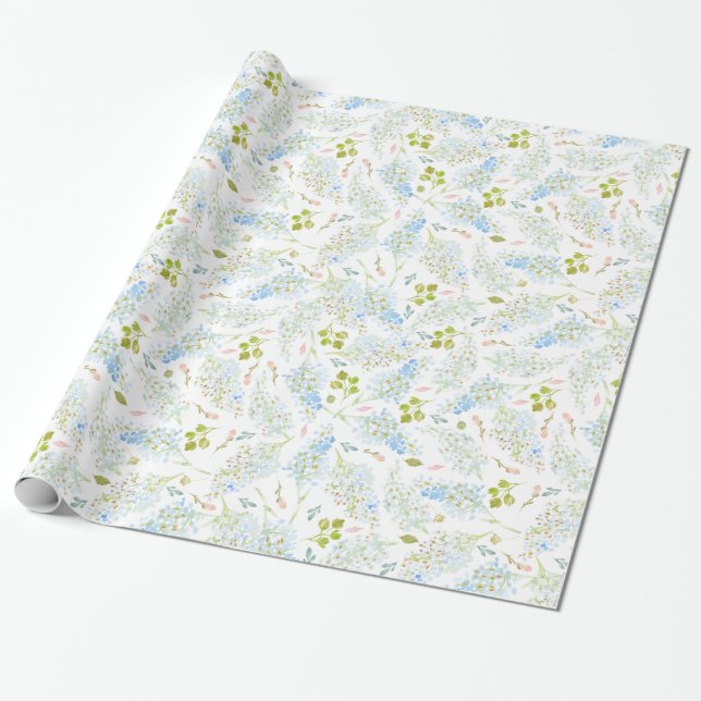 Papier Cadeau Motif floral bleu-clair chic (Déroulé)