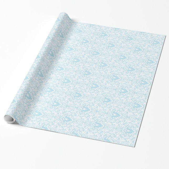 Papier Cadeau Motif floral bleu et blanc en pastel (Déroulé)