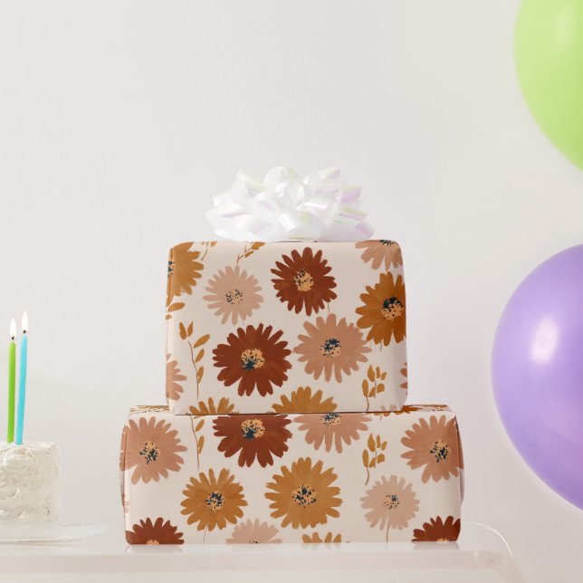 Papier Cadeau Motif floral bohème terre ton daisy tan (Cadeaux de fête)