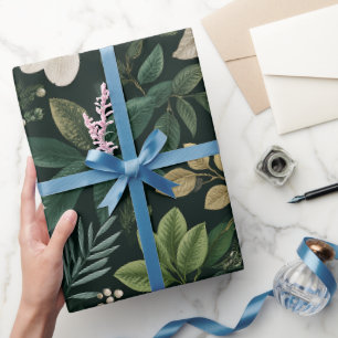 Papier Cadeau Motif floral botanique de forêt blanche