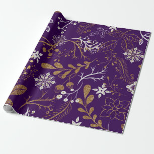 Papier Cadeau Motif floral complexe avec or et blanc
