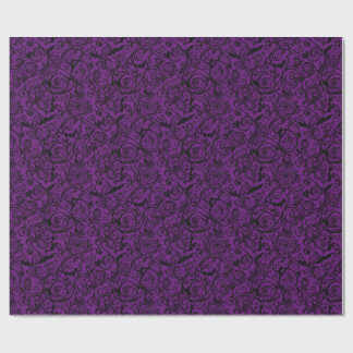 Papier Cadeau Motif floral damasquiné gothique roses violettes c