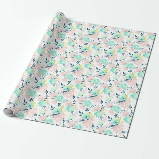 Papier Cadeau Motif floral d'aquarelle (Déroulé)