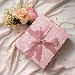 Papier Cadeau Motif floral de feuilles blanches sur rose fuchsia