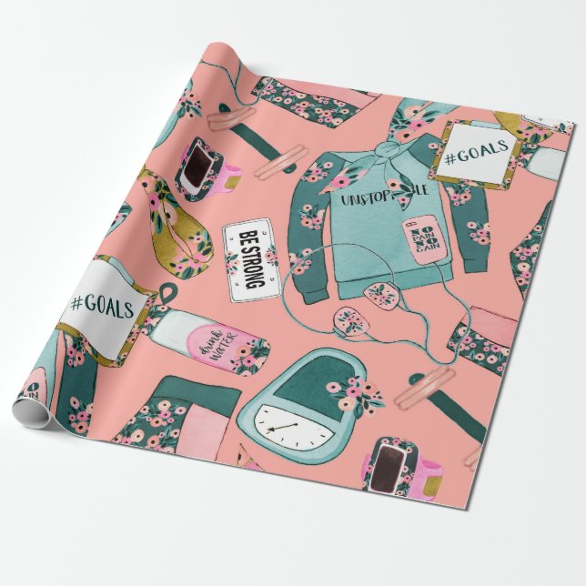 Papier Cadeau Motif floral de fitness de fille (Déroulé)