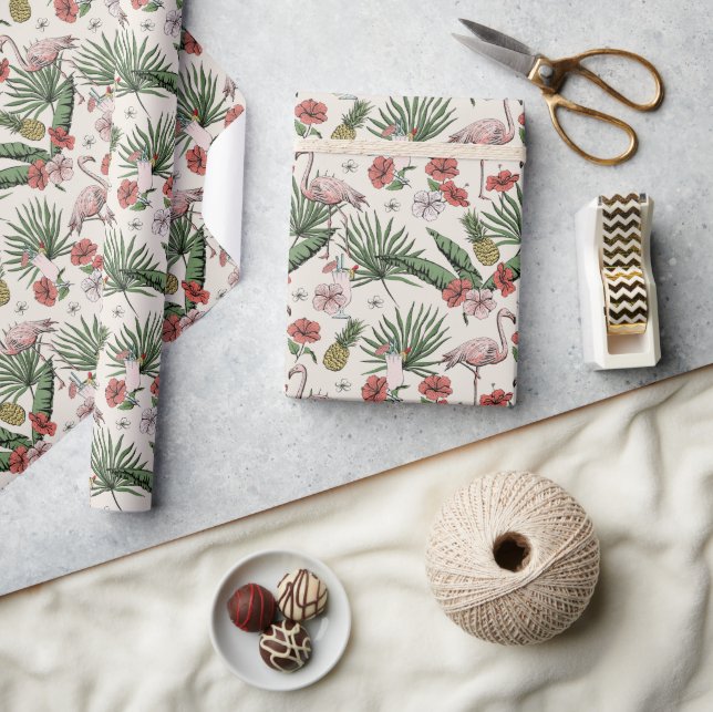 Papier Cadeau Motif floral de flamant en ivoire tropical (Artisanat)