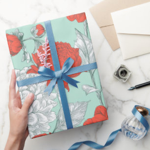 Papier Cadeau Motif floral de fleur de corail dessinée à la main