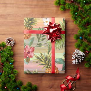 Papier Cadeau Motif floral de fruit d'ananas tropical coloré