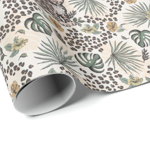 Papier Cadeau Motif floral de la jungle pour enfants Léopard Saf
