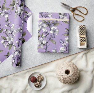 Papier Cadeau Motif floral de lilas lavande féminin