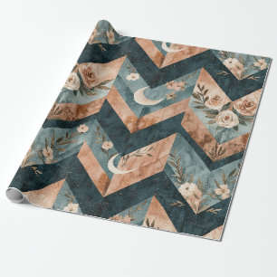 Papier Cadeau Motif floral de lune rustique à chevron (8)