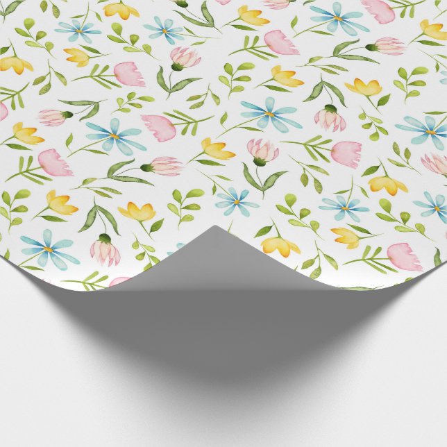 Papier Cadeau Motif floral de ressort d'aquarelle (Coin)