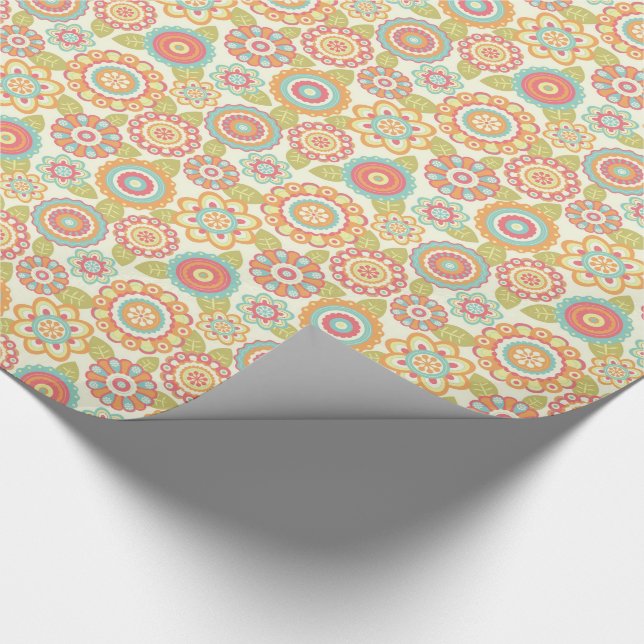 Papier Cadeau Motif floral de rétros fleurs géniales de Boho (Coin)