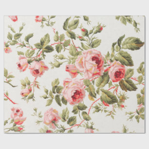 Papier Cadeau Motif floral de roses roses vintage