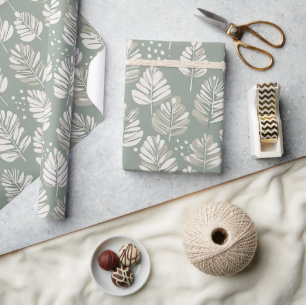 Papier Cadeau Motif floral de sauge à feuille verte claire scand
