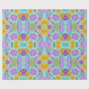 Papier Cadeau Motif floral d'été tropical - Hibiscus lumineux