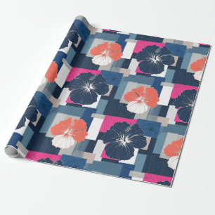Papier Cadeau Motif floral d'Hibiscus Bleu Élégant (1)